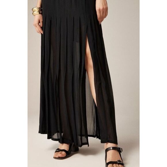 NWT J Crew Collection black pleated Maxi Skirt Lightweight Chiffon, $198 E2 - Picture 2 of 10